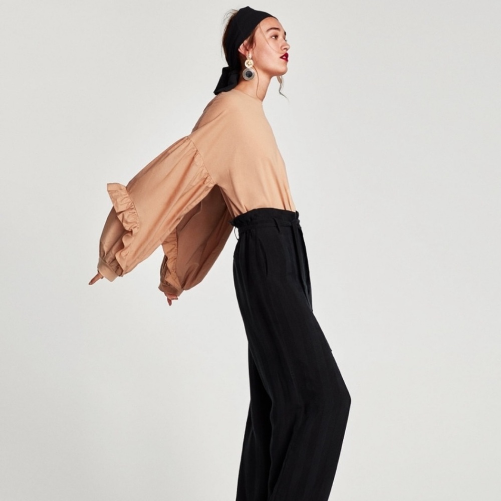 Zara Peach Ruffle-Sleeve Blouse
